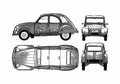 Blueprint Citroen 2CV6 Hatchback 1974 A4 Photo Print