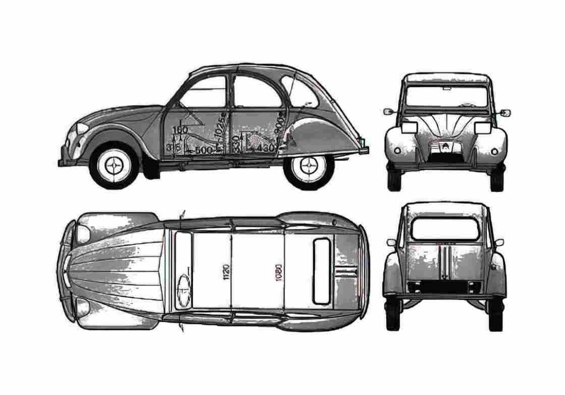 Blueprint Citroen 2CV6 Hatchback 1974 A4 Photo Print