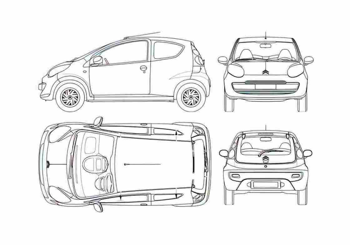 Blueprint Citroen C1 3 door Hatchback 2005 A4 Photo Print