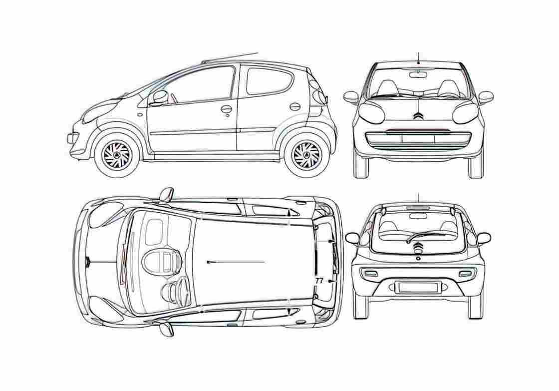 Blueprint Citroen C1 5 door Hatchback 2005 A4 Photo Print