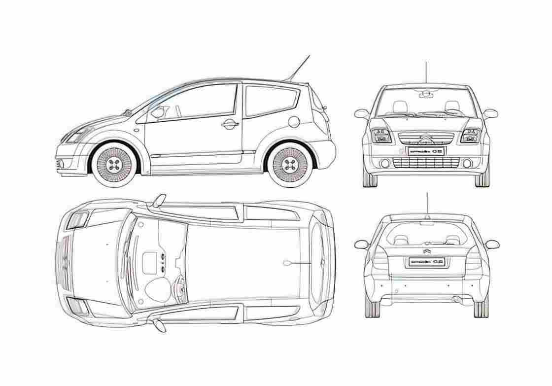 Blueprint Citroen C2 VTR Hatchback 2004 A4 Photo Print