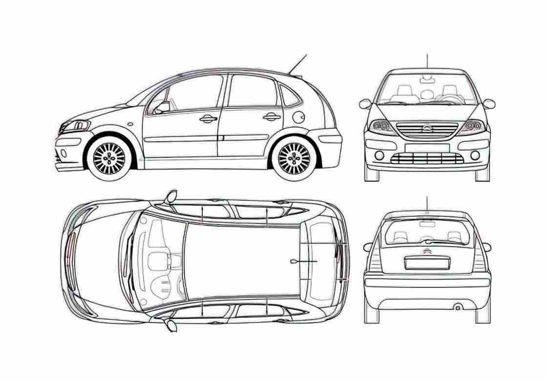 Blueprint Citroen C3 Hatchback 2005 A4 Photo Print