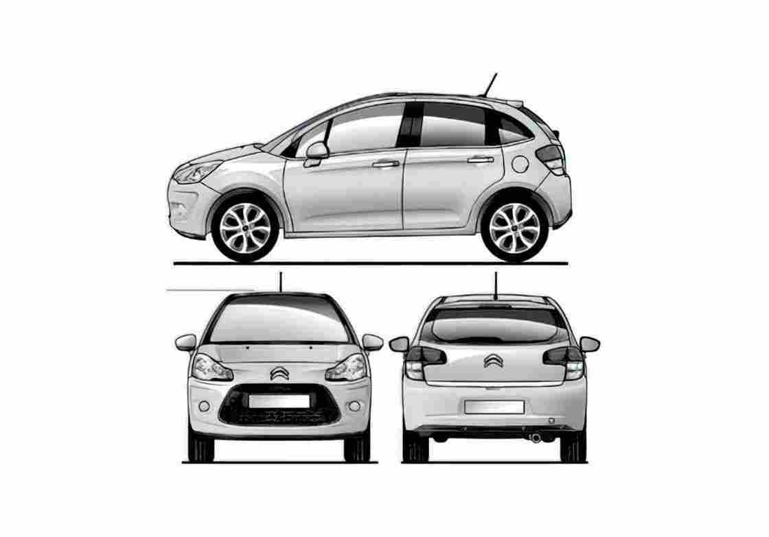 Blueprint Citroen C3 Hatchback 2010 A4 Photo Print