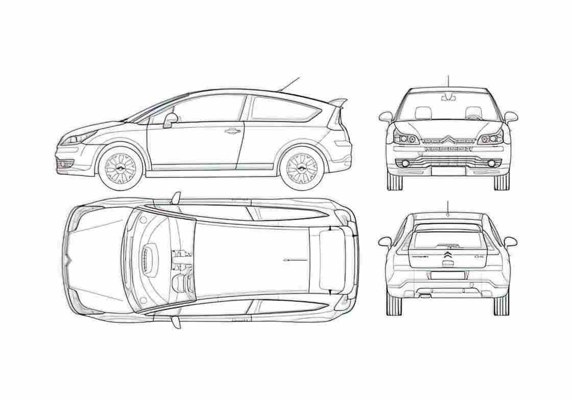 Blueprint Citroen C4 2 door Coupe 2004 A4 Photo Print
