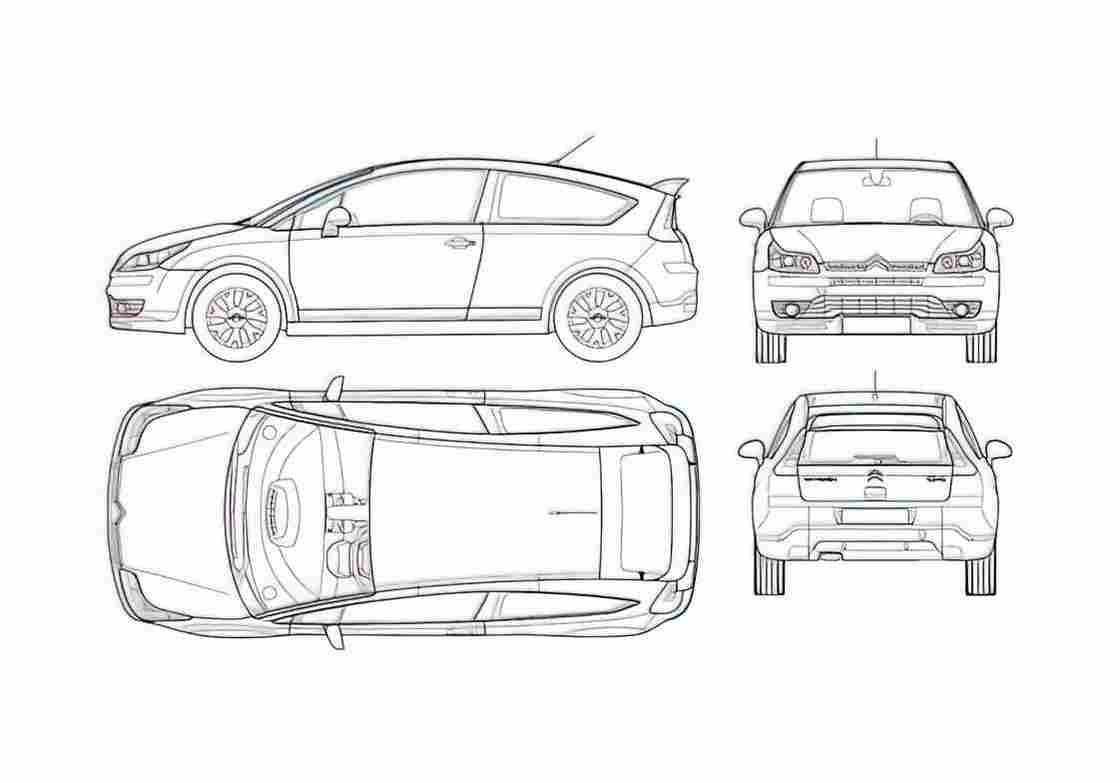 Blueprint Citroen C4 2 door Coupe 2006 A4 Photo Print