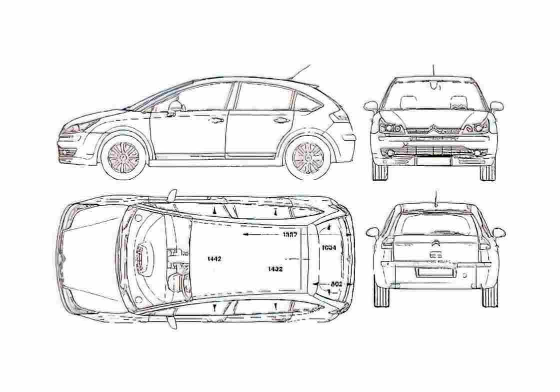 Blueprint Citroen C4 5 door Hatchback 2004 A4 Photo Print