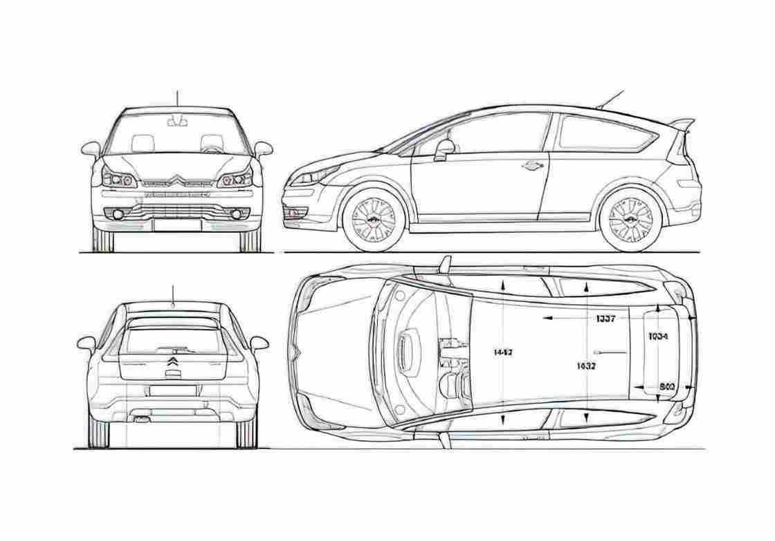 Blueprint Citroen C4 Coupe 2006 A4 Photo Print