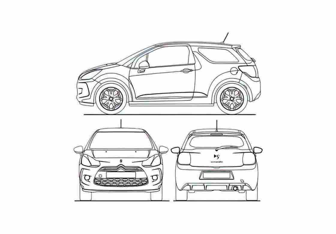 Blueprint Citroen DS3 Hatchback 2010 A4 Photo Print