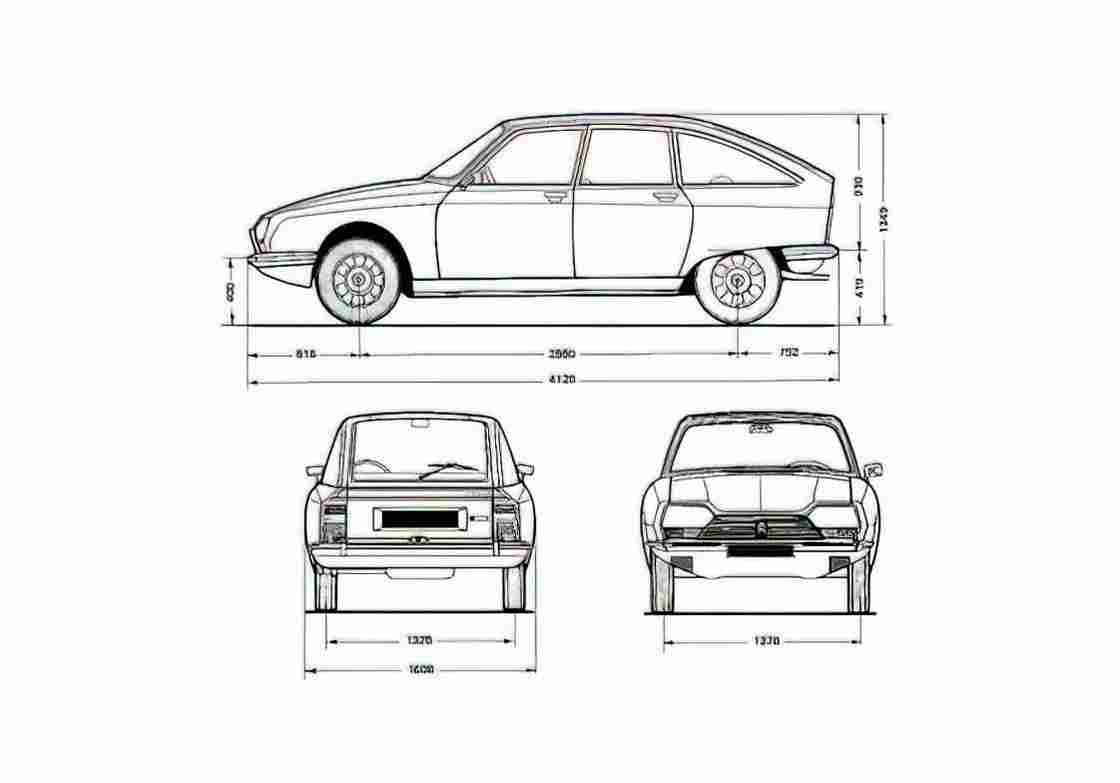 Blueprint Citroen GS Berline Hatchback 1970 A4 Photo Print