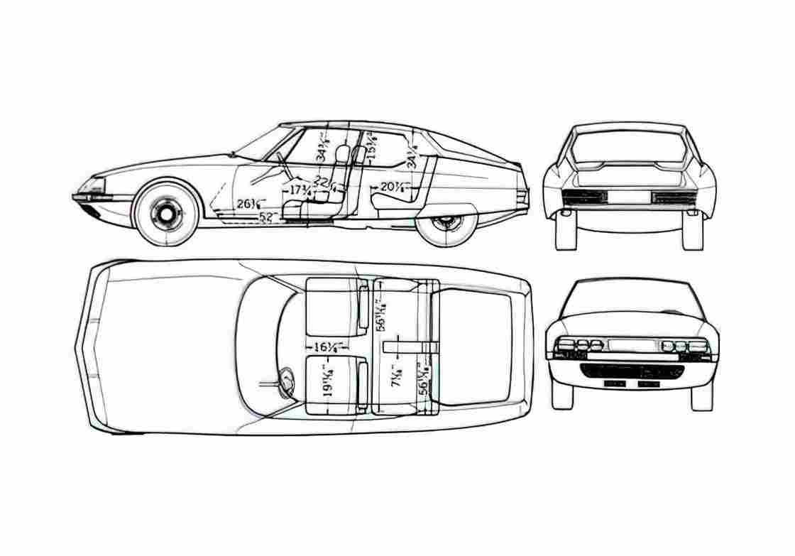 Blueprint Citroen SM Coupe 1973 A4 Photo Print