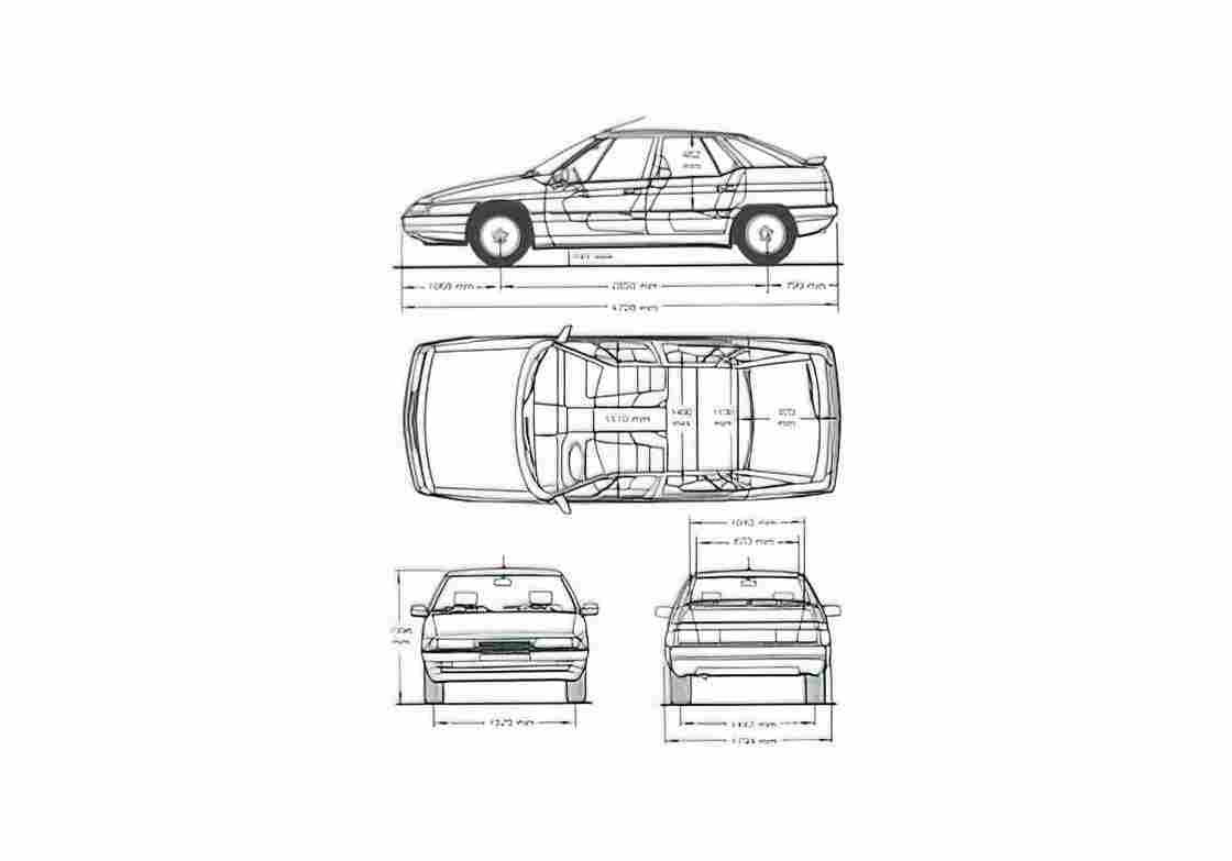 Blueprint Citroen XM Hatchback 1989 A4 Photo Print
