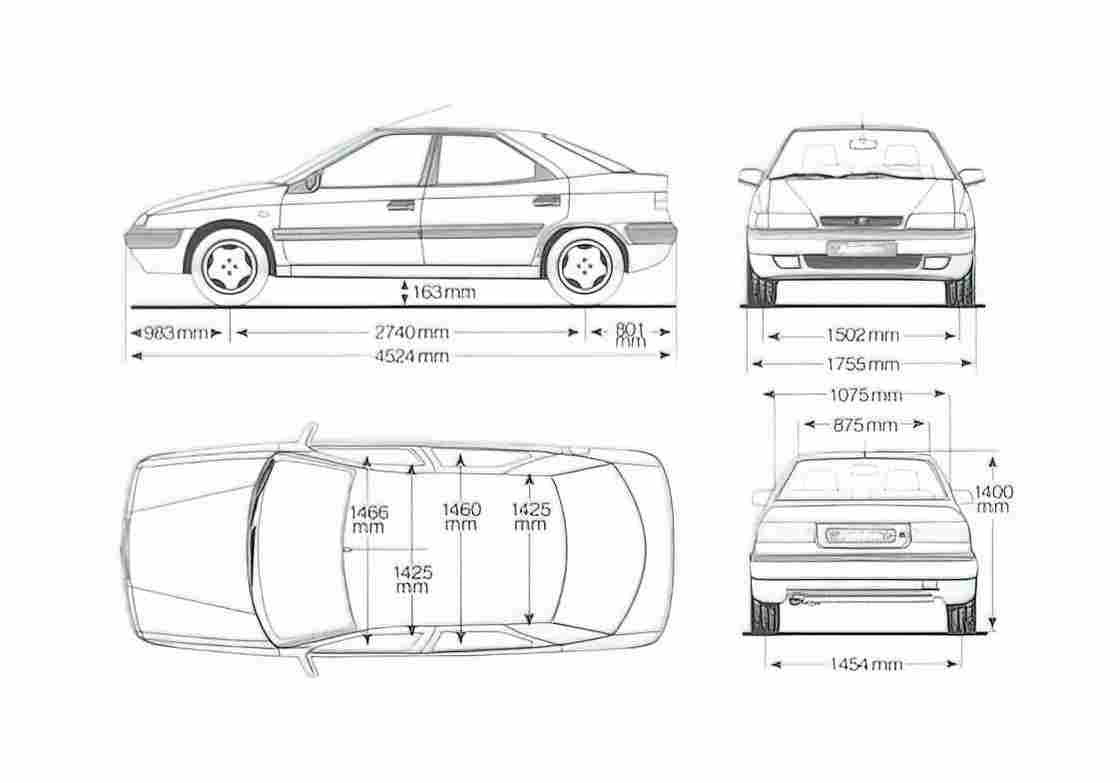 Blueprint Citroen Xantia Sedan 1993 A4 Photo Print