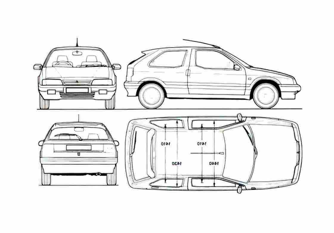 Blueprint Citroen ZX 3 door Hatchback 1991 A4 Photo Print