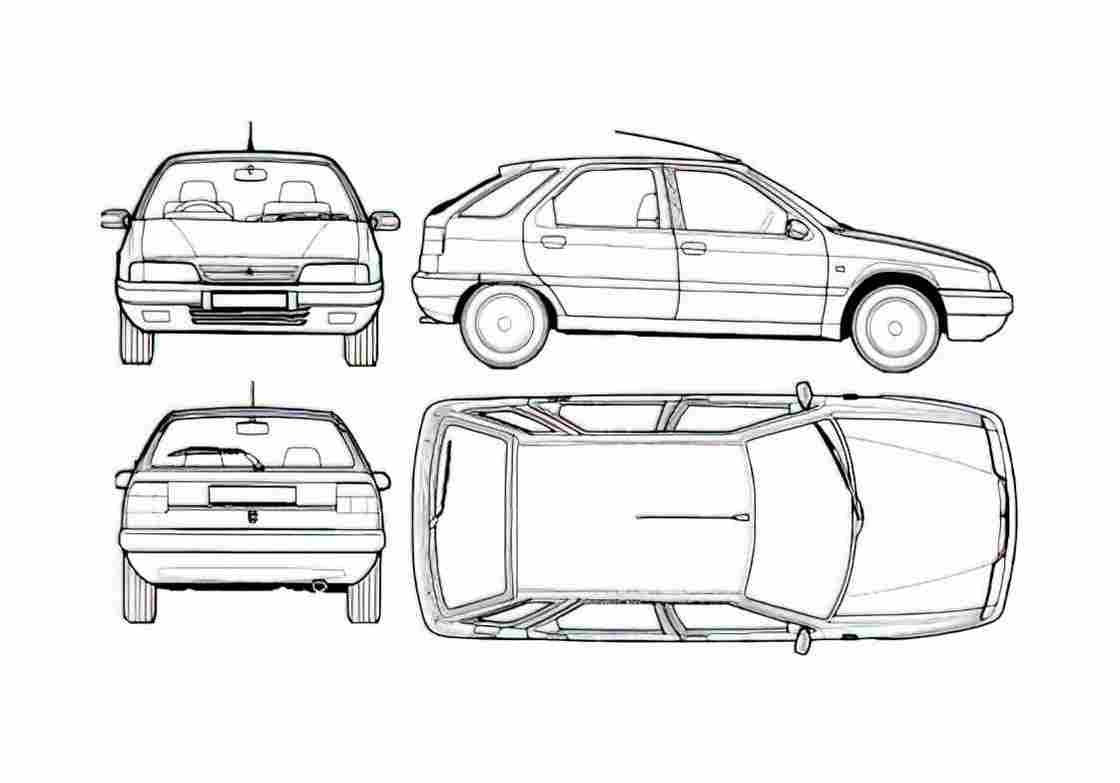 Blueprint Citroen ZX 5 door Hatchback 1992 A4 Photo Print