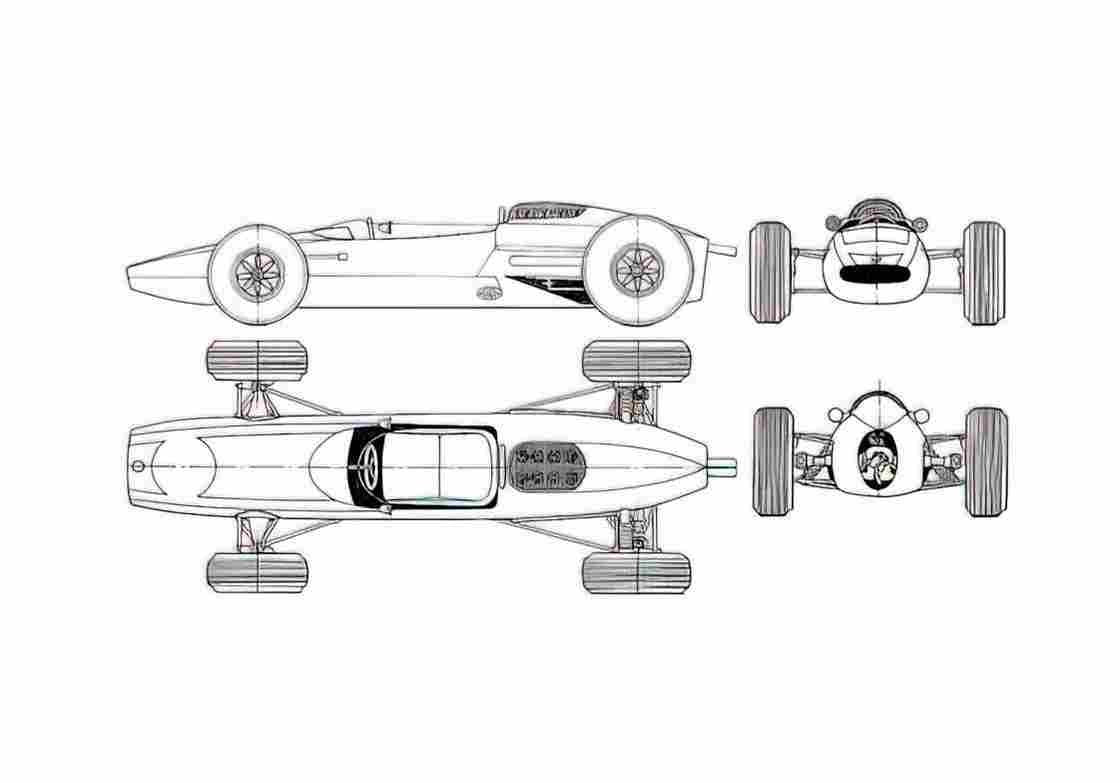 Blueprint Cooper F1 Cabriolet 1964 A4 Photo Print