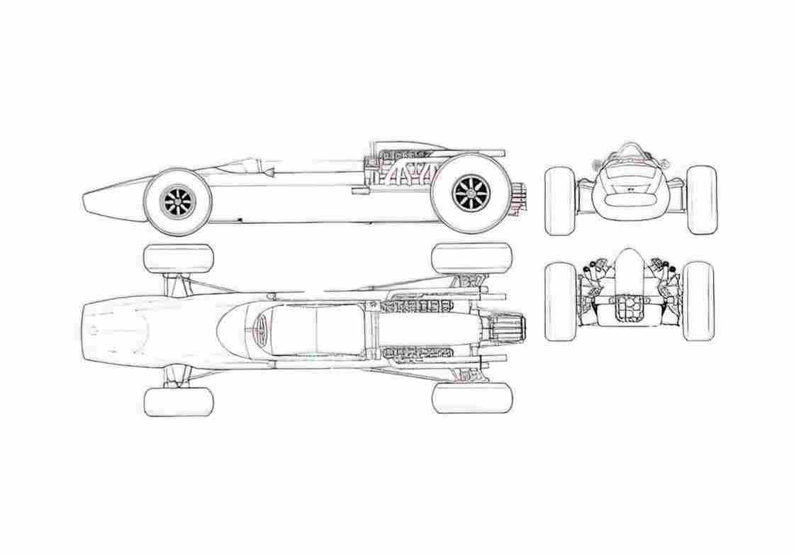Blueprint Cooper Maserati F1 Cabriolet 1967 A4 Photo Print