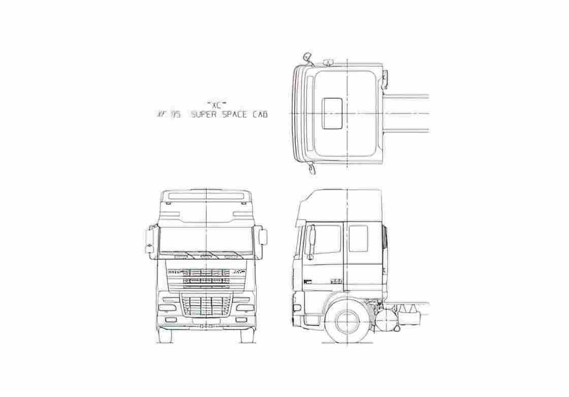 Blueprint DAF XF Super Space Cab 530 Truck 2007 A4 Photo Print