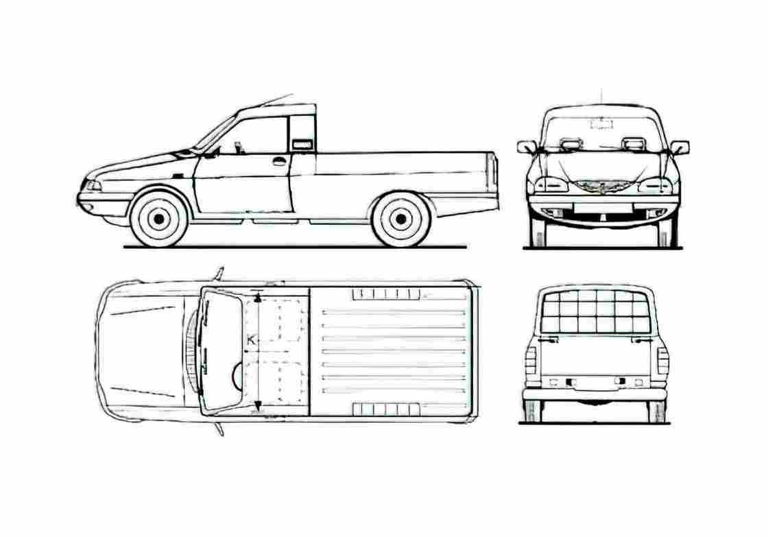 Blueprint Dacia 1300C Pick up 2000 A4 Photo Print