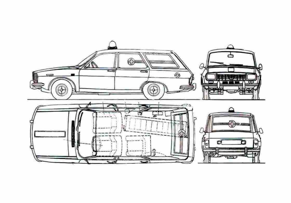 Blueprint Dacia 1300S Ambulance Wagon 1969 A4 Photo Print