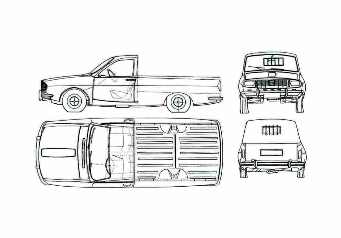 Blueprint Dacia 1302 Pick up 1973 A4 Photo Print