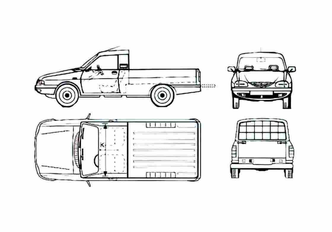 Blueprint Dacia 1304 Pick up 1977 A4 Photo Print