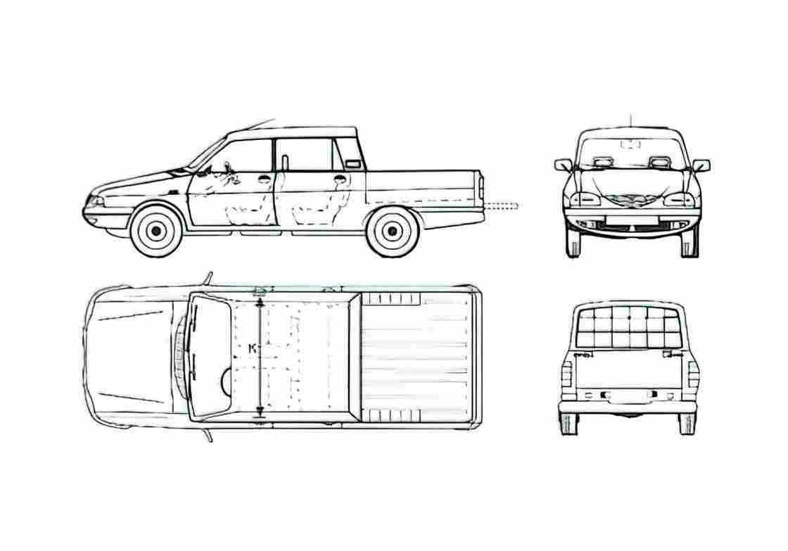 Blueprint Dacia 1307 Double Cab Pick up 1992 A4 Photo Print