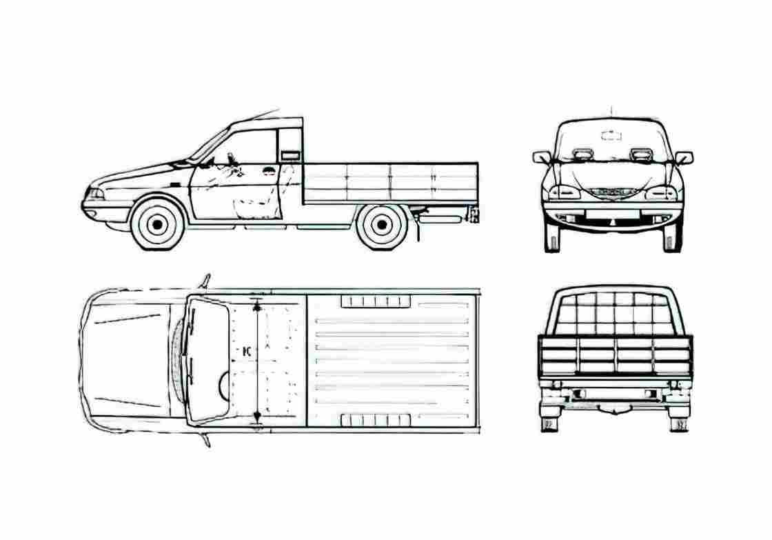 Blueprint Dacia 1307 Drop Side Pick up 1985 A4 Photo Print