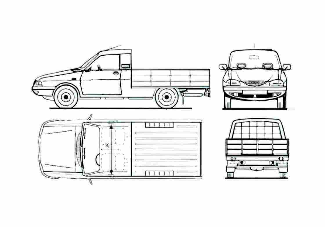 Blueprint Dacia Drop Side Pick up 2000 A4 Photo Print