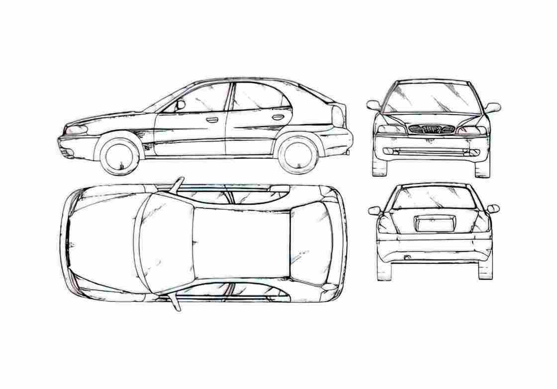 Blueprint Daewoo Lanos Hatchback 1997 A4 Photo Print