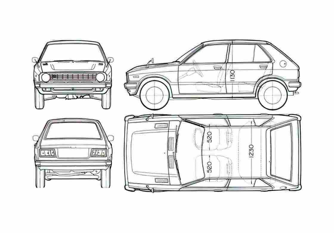 Blueprint Daihatsu Charade 5 door Hatchback 1973 A4 Photo Print