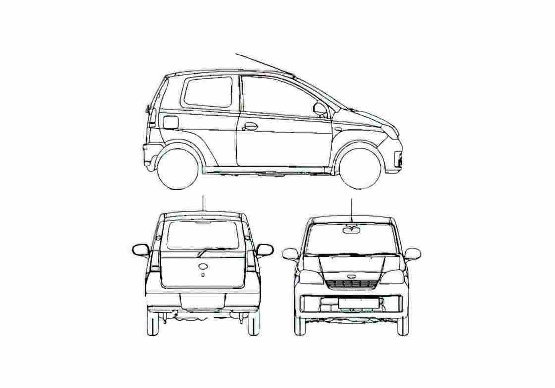 Blueprint Daihatsu Cuore 3 door Hatchback 2007 A4 Photo Print