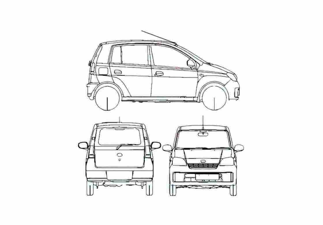 Blueprint Daihatsu Cuore 5 door Hatchback 2006 A4 Photo Print