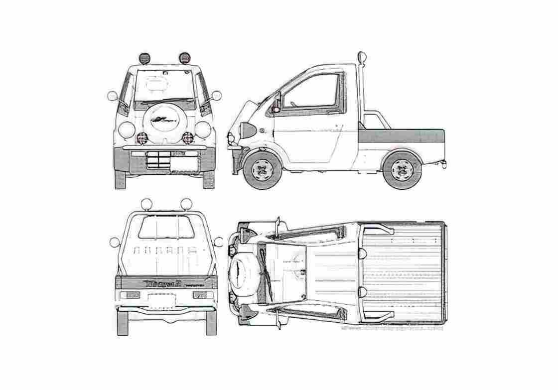Blueprint Daihatsu Midget II Type R Truck 1996 A4 Photo Print