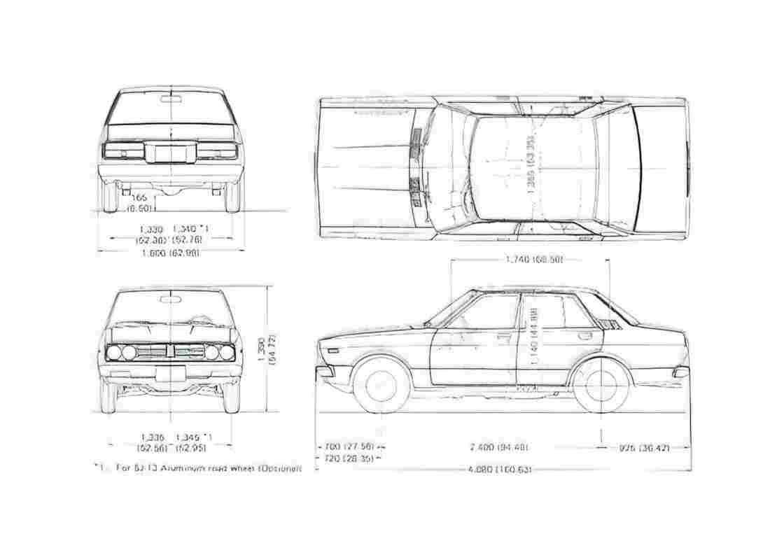 Blueprint Datsun 160J Violet A10 Sedan 1973 A4 Photo Print