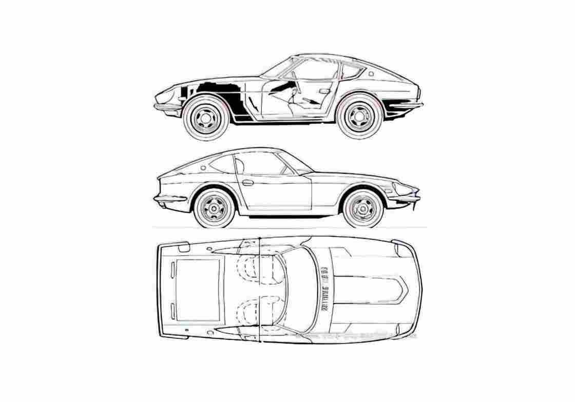 Blueprint Datsun 240Z Coupe 1971 A4 Photo Print