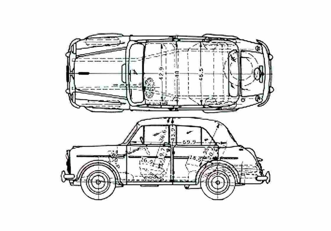 Blueprint Datsun Bluebird 211 Sedan 1959 A4 Photo Print