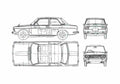 Blueprint Datsun Bluebird 510 2 door Sedan 1970 A4 Photo Print