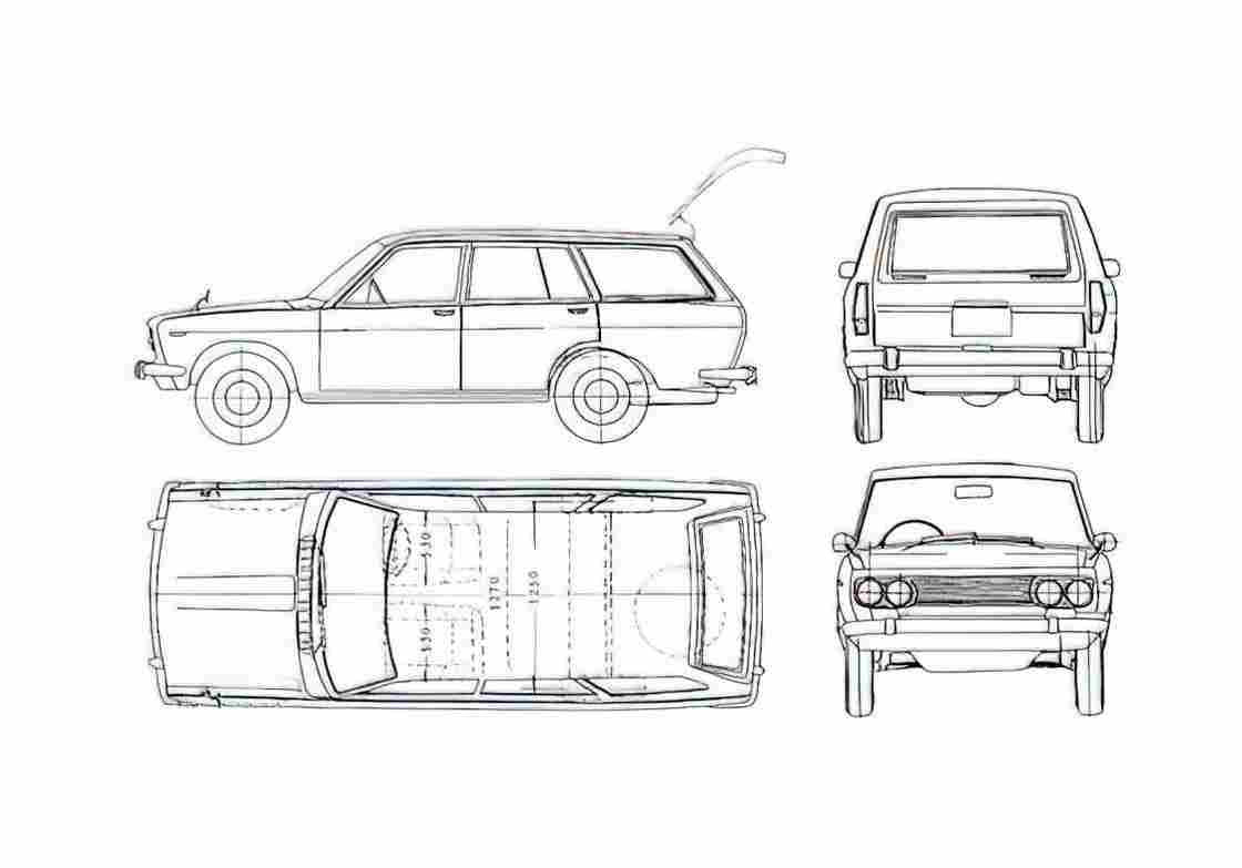 Blueprint Datsun Bluebird 510 Wagon 1970 A4 Photo Print