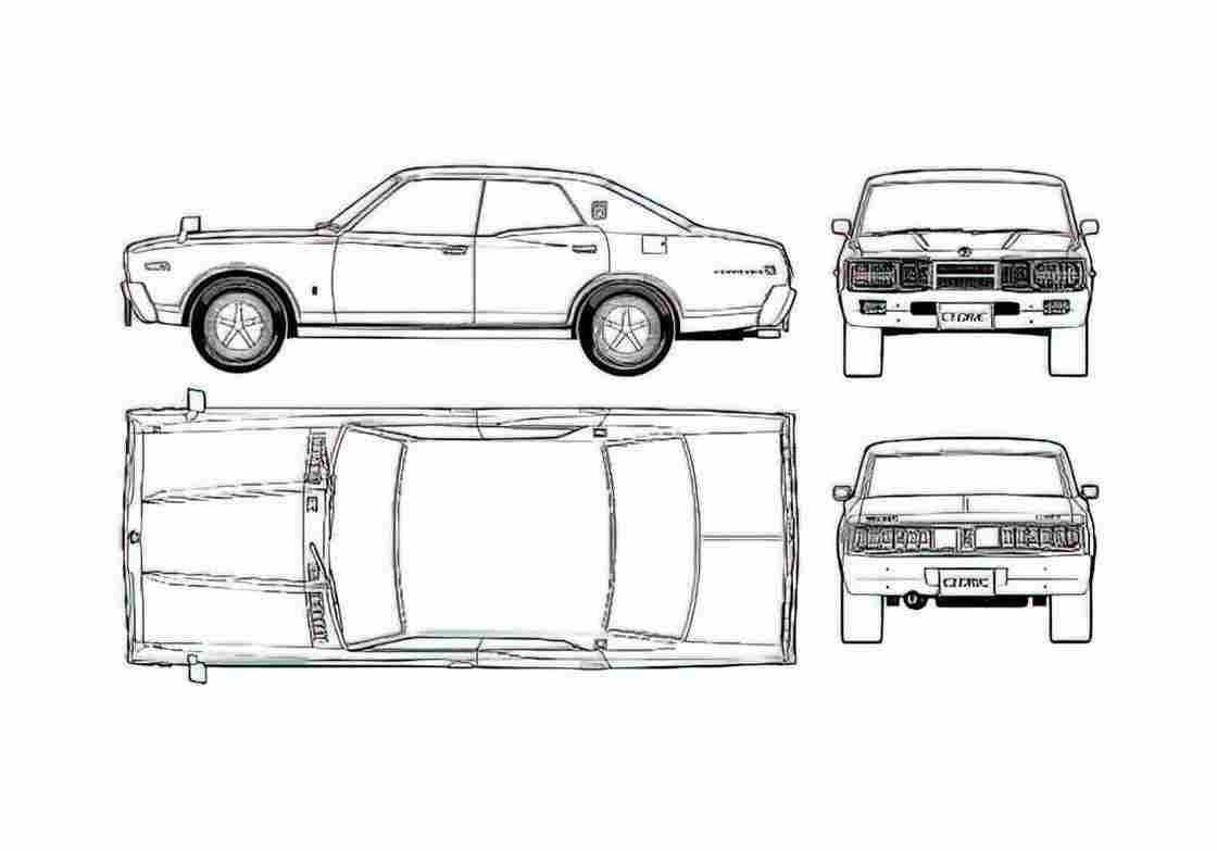 Blueprint Datsun Cedric 330C 4 door 2000 SGL E Sedan 1975 A4 Photo Print