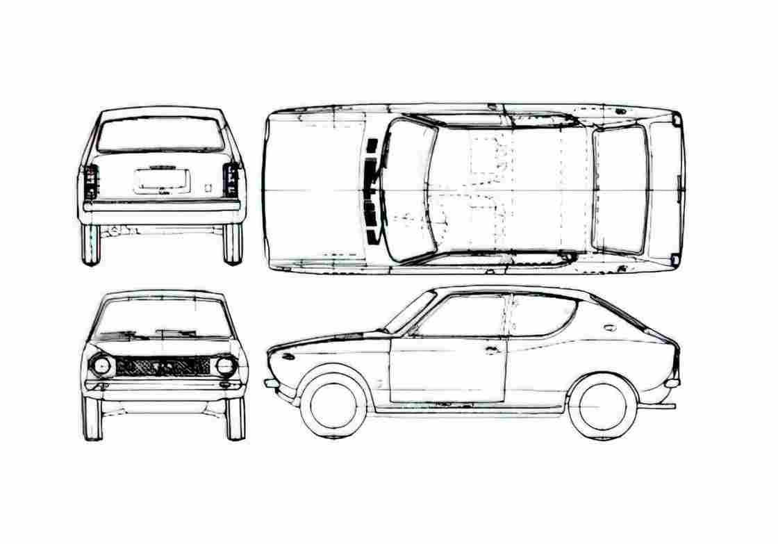 Blueprint Datsun Cherry 100A 3 door Hatchback 1972 A4 Photo Print