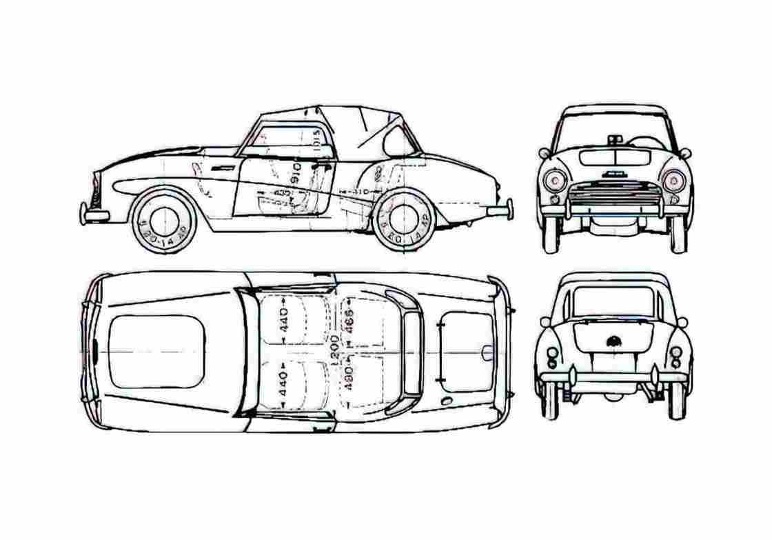 Blueprint Datsun Fairlady 212 SPL Cabriolet 1961 A4 Photo Print