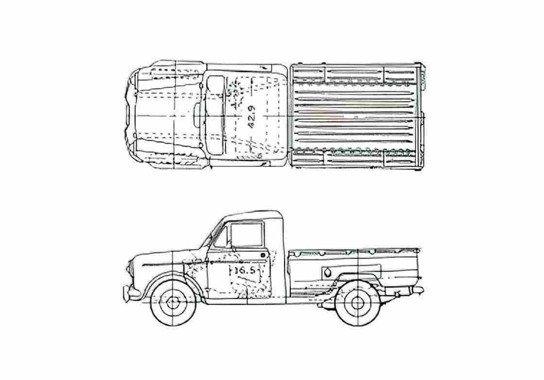 Blueprint Datsun Pick up 223lg Pick up 1961 A4 Photo Print