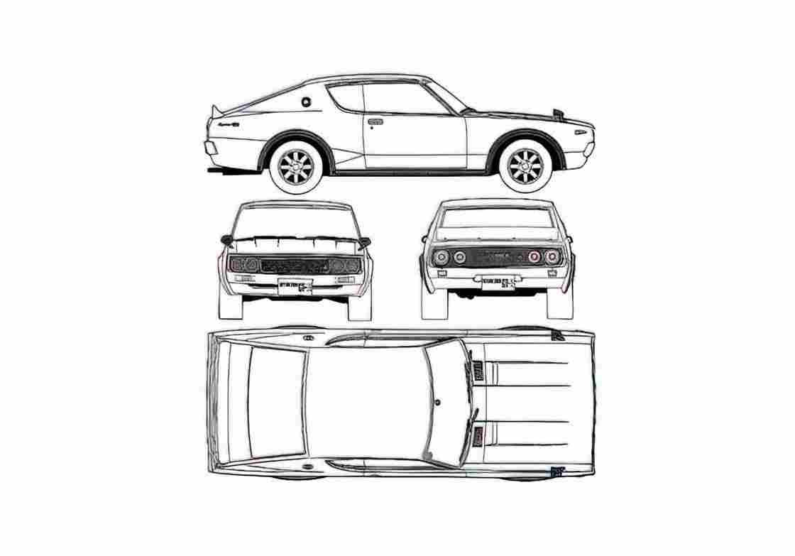 Blueprint Datsun Skyline 2000GT R C110 Hardtop Coupe 1972 A4 Photo Print
