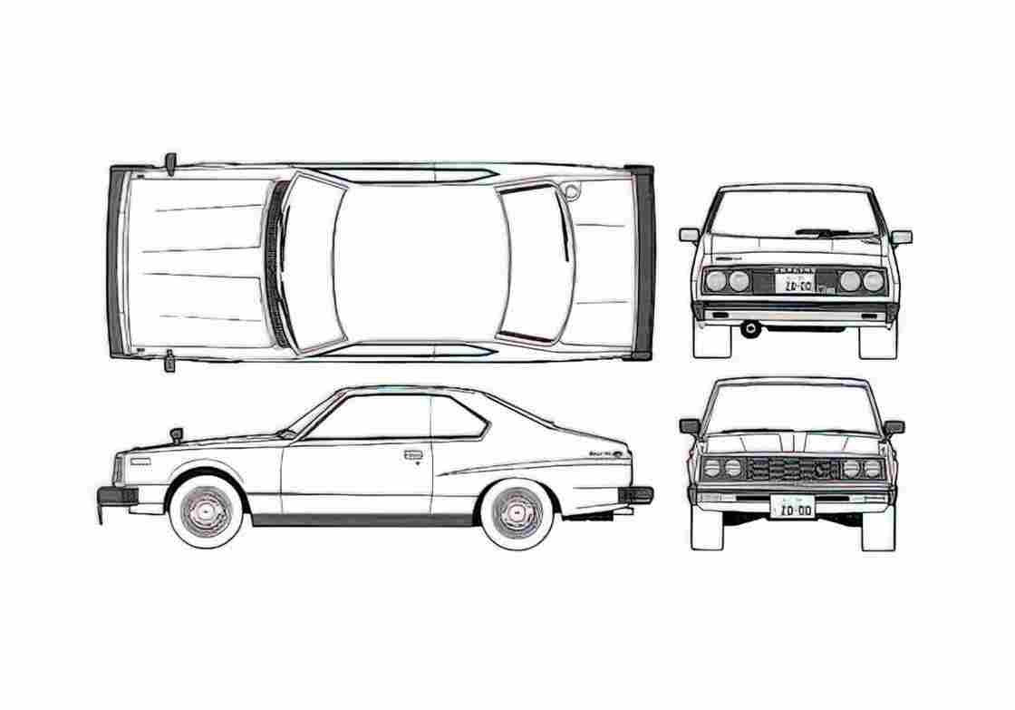 Blueprint Datsun Skyline 240k gt es Coupe 2000 A4 Photo Print