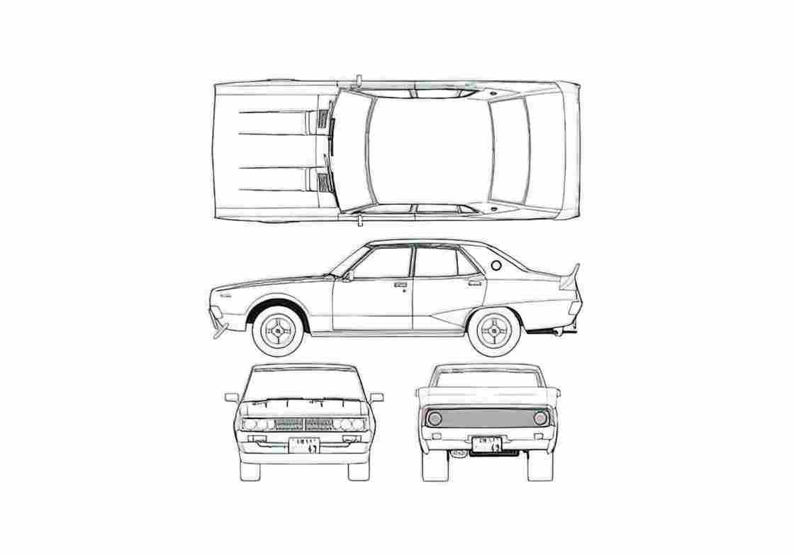 Blueprint Datsun Skyline GTX Sedan 1974 A4 Photo Print