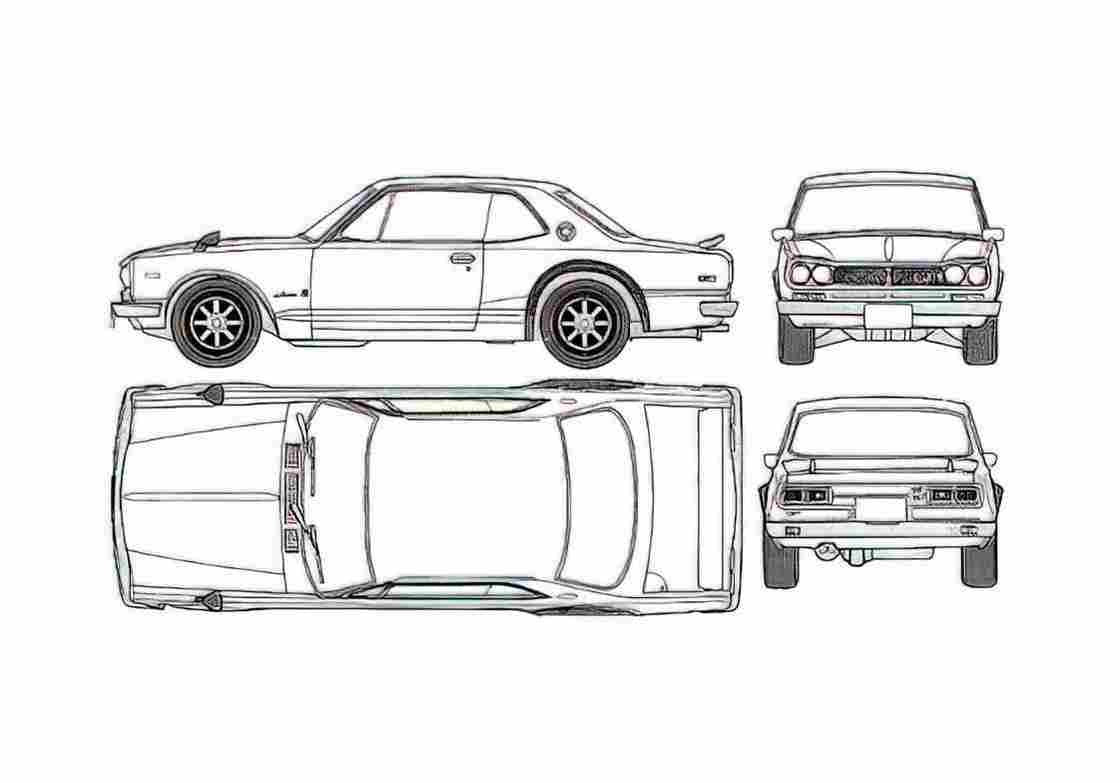 Blueprint Datsun Skyline c10 gt r 2dr Coupe 1969 A4 Photo Print