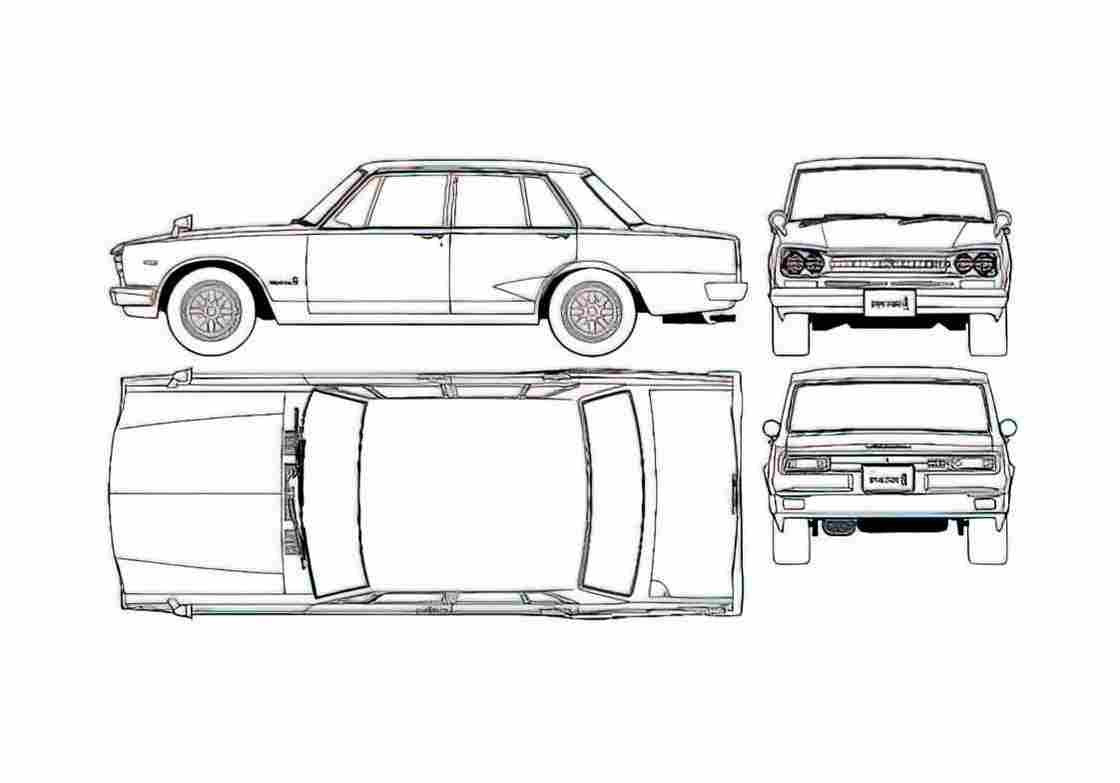 Blueprint Datsun Skyline c10 gt r 4 door Coupe 1969 A4 Photo Print