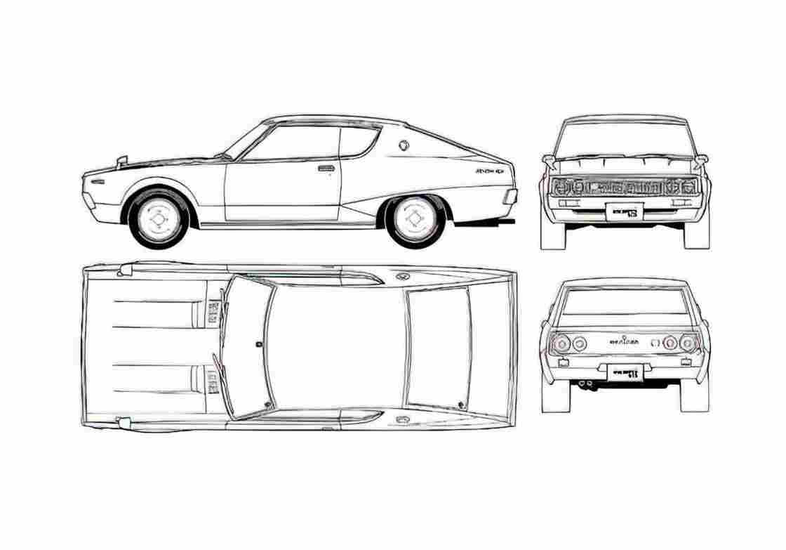 Blueprint Datsun Skyline c110 gt x Coupe 1972 A4 Photo Print
