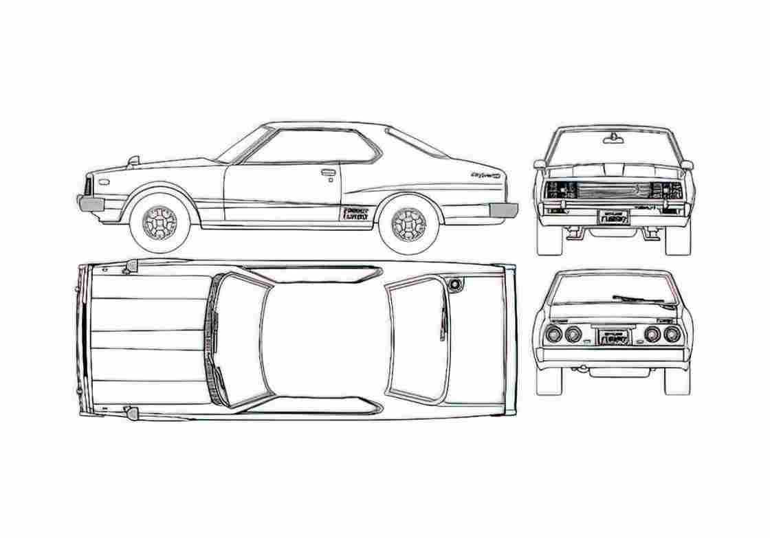 Blueprint Datsun Skyline c210 240k Coupe 1977 A4 Photo Print