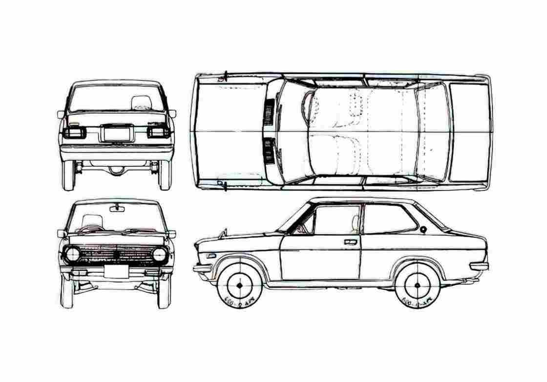 Blueprint Datsun Sunny 1200 Deluxe 2 door Hatchback 1972 A4 Photo Print
